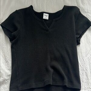 TNA Black Ribbed V-Neck Tee